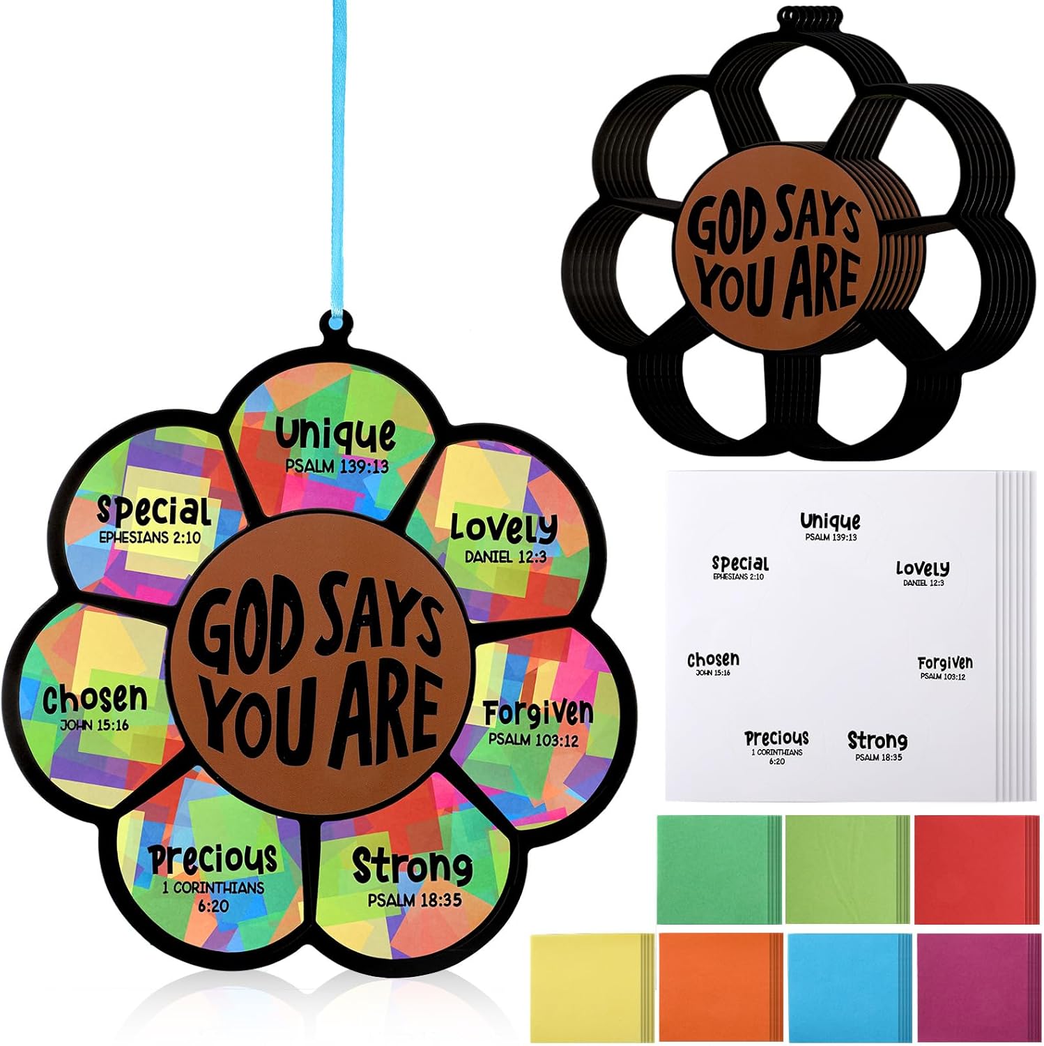 Sosation 24 Sets God Says You are Art Crafts Bulk DIY Religious Sunflower Bible Verse Kit Christian Tissue Paper Crafts Bulk Hanging Decor for Home Church Activity