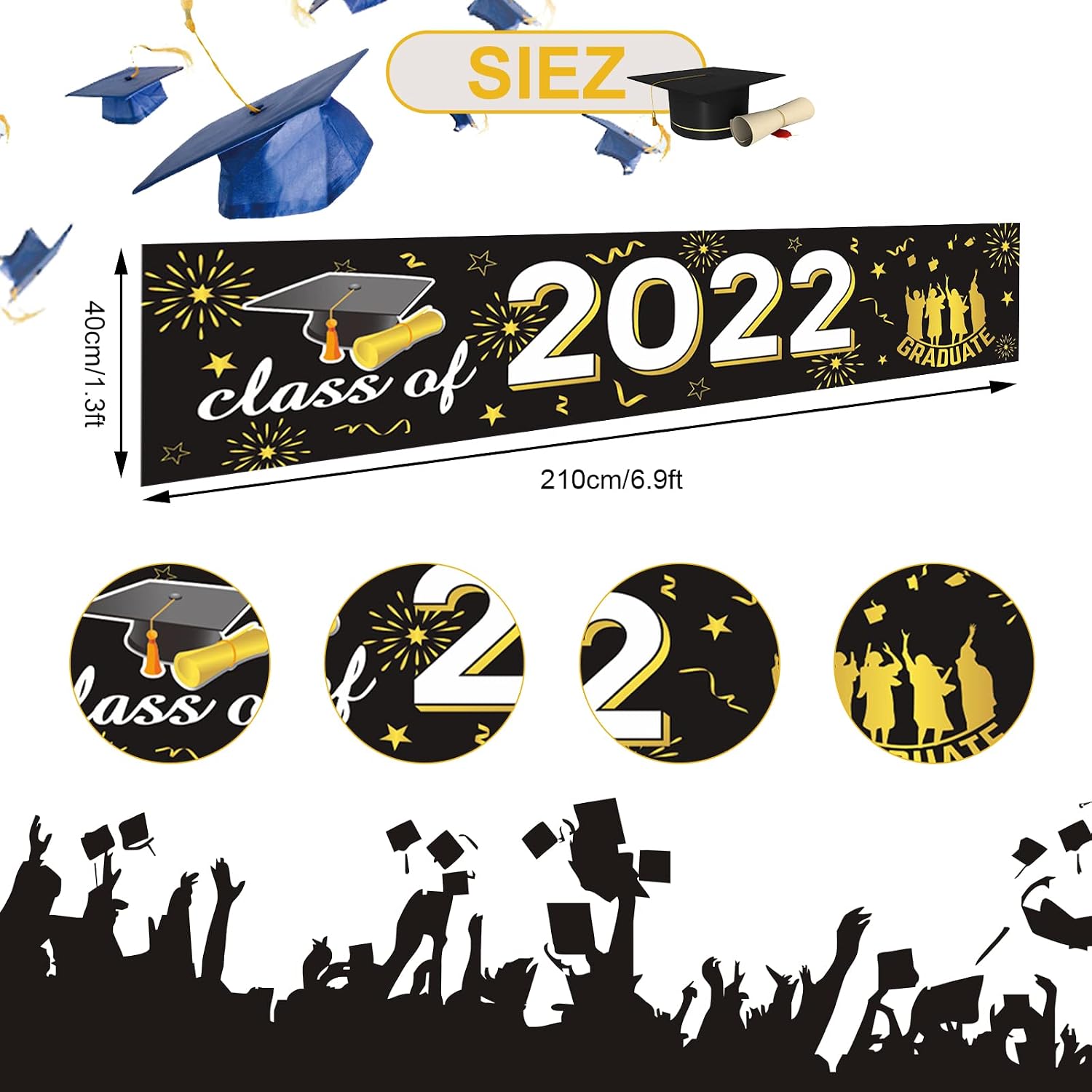 Class of 2022 Banner, Congrats Graduation Banner 2022 Black and Gold ...