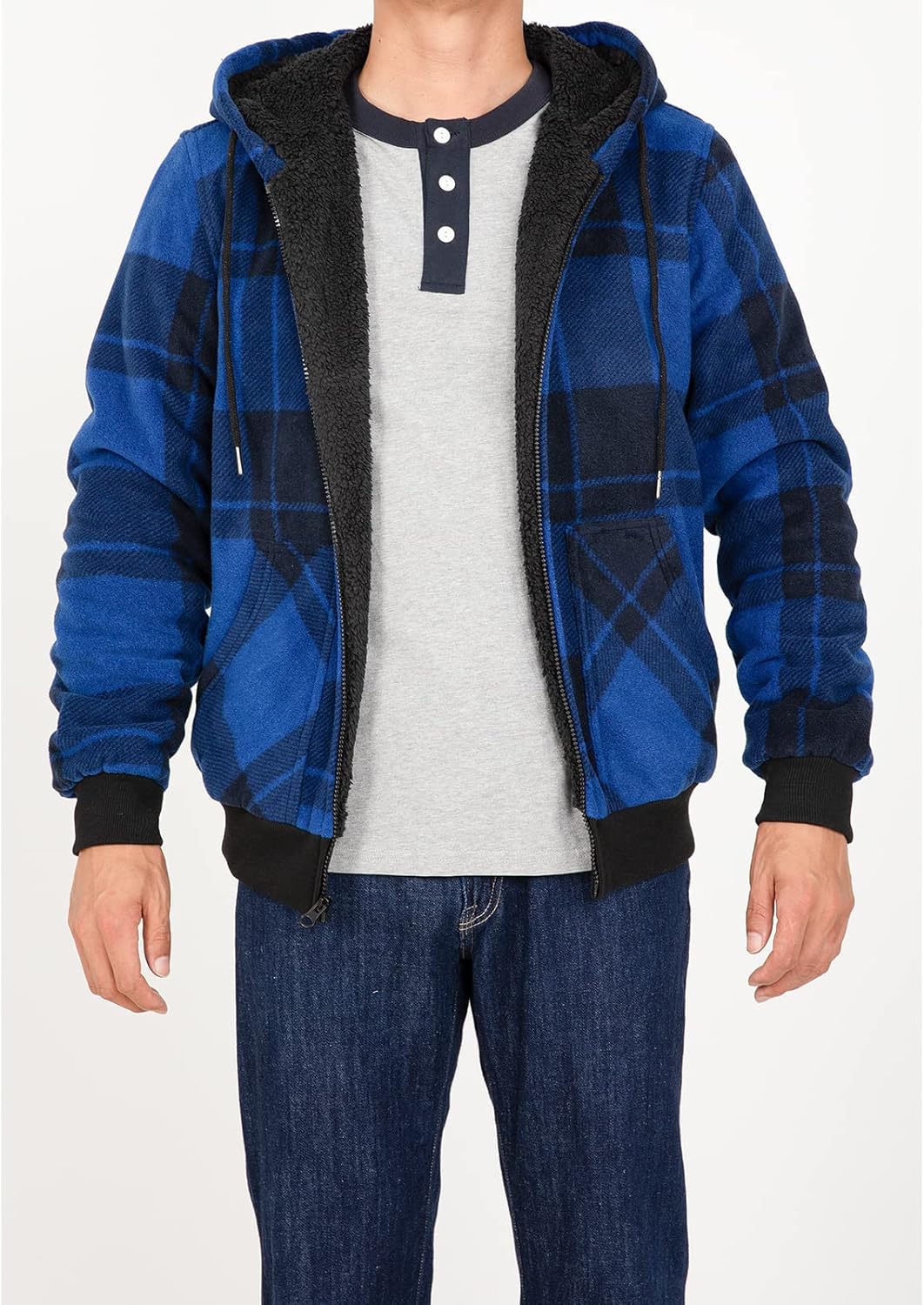 ZENTHACE Men's Thicken Sherpa Lined Checkered Flannel Hoodie Shirt Jacket - Image 5