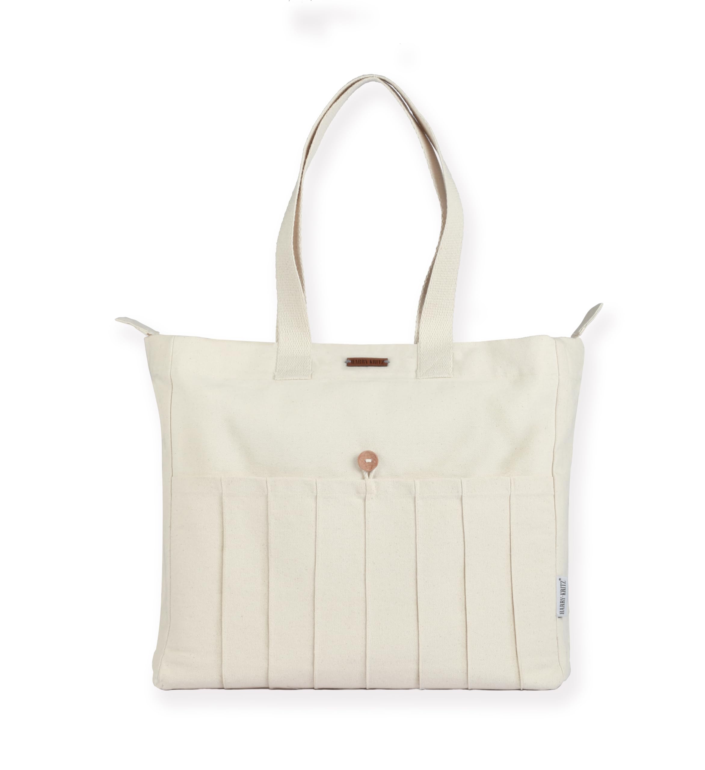 Harry Kritz Womens Stylish Canvas Tote Bag With Top Zipper Closure, Daily Essentials And College, White