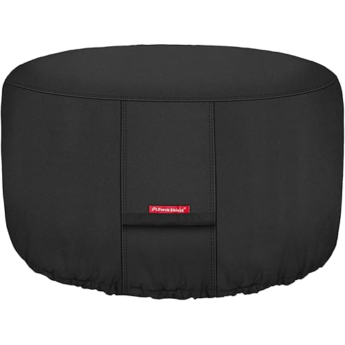 Porch Shield Fire Pit Cover - Waterproof 600D Heavy Duty Fade Resistant Round Patio Fire Bowl Cover Black - 44 inch