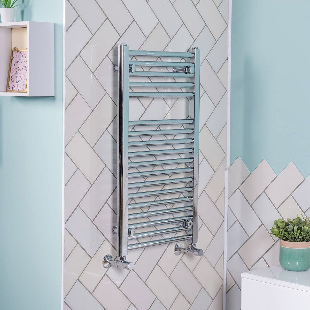 Warmehaus Contemporary Straight Bathroom Ladder Radiator Heated Towel Rail Chrome Towel Warmer Central Heating 800 x 450mm