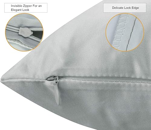 Miniatura 6 de Faylapa Paquete de 4 fundas de almohada de satén, color gris claro, fundas de almohada decorativas de satén de seda pesada teñidas sólidas,