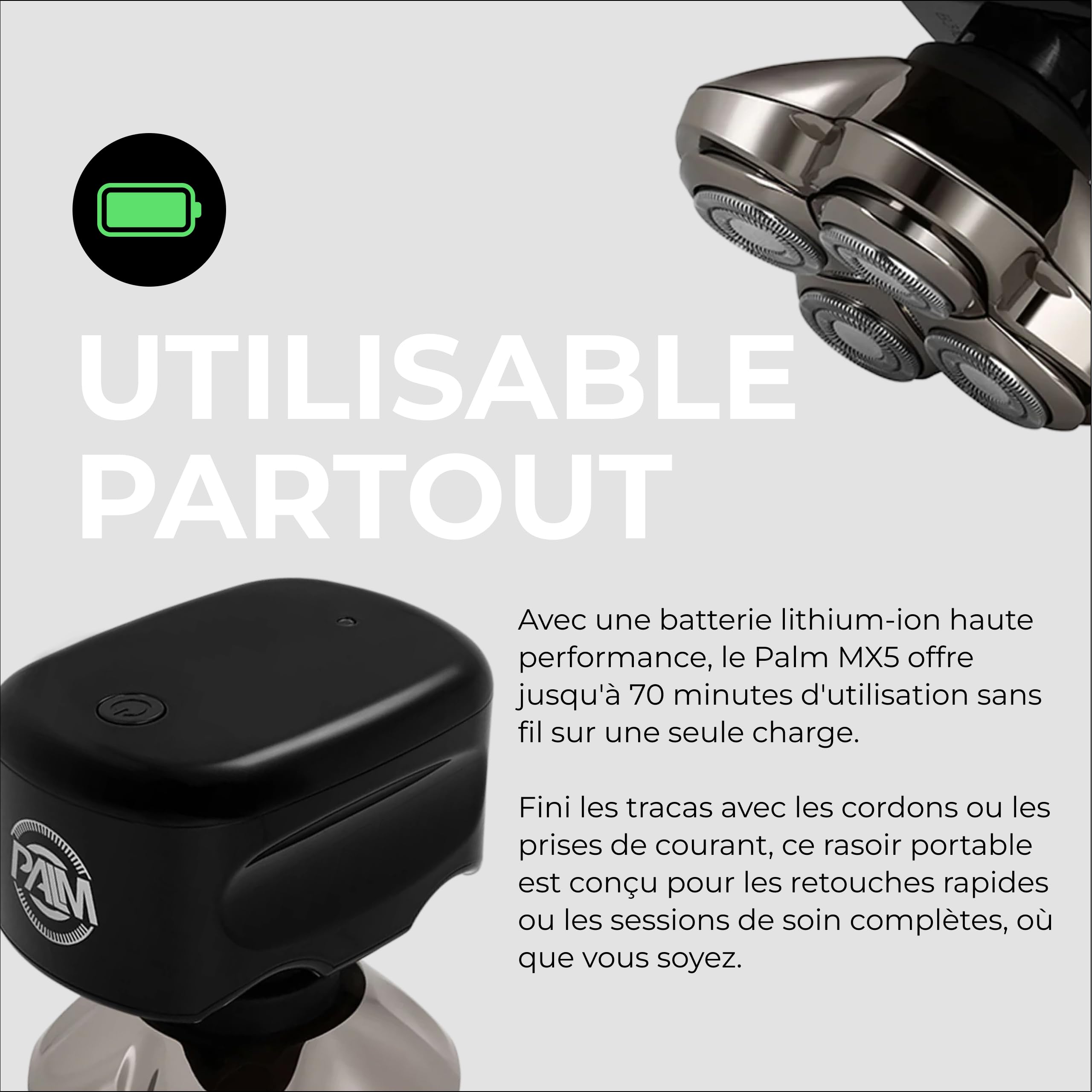Skull Shaver Palm Pro MX5 Rasoir Visage et Tête - Sans Fil, Rechargeable, Utilisation Humide ou Sèche - Rasoir Électrique Homme, Charge USB - Kit Soin Homme - Lame Carver 4 Head Pro, Écran LCD | Sans Fil, Rechargeable, Utilisation Humide ou Sèche, Rasoir