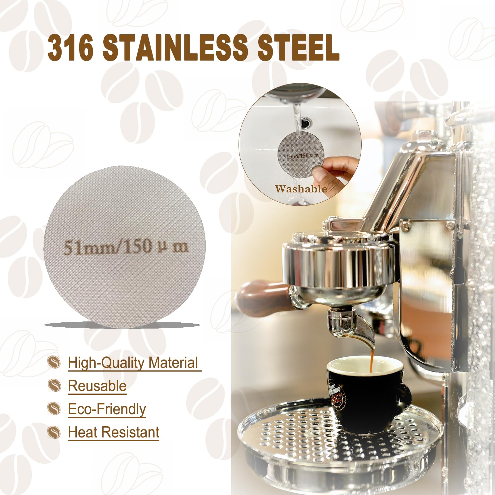 2 Packs 51mm Espresso Puck Screen with Stand, 316 Stainless Steel Reusable Coffee Filter, Durable for Barista & Home Machines, 1.7mm Thickness 150?m