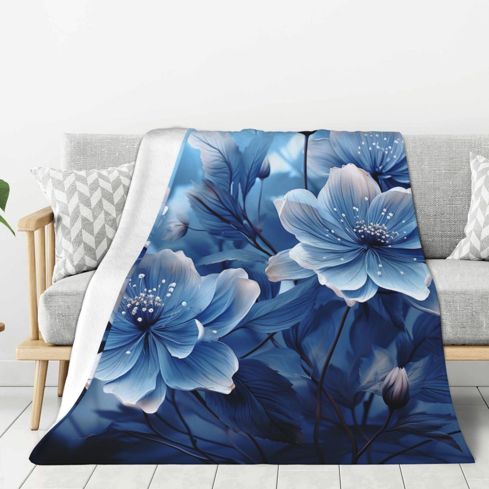 Couverture polaire flanelle bleu 152x127 cm plaid chaud toutes saisons pour canapé
