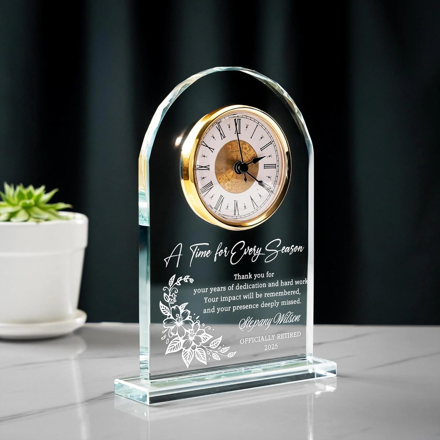 Personalized Retirement Clock, Employee Appreciation Crystal Clock, 9.45'' Retired Glass Clocks - Retirement Gifts for Boss, Coworker Leaving Gifts