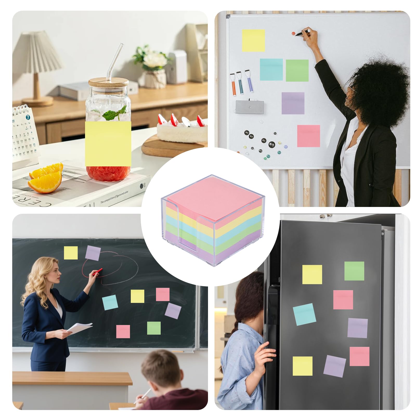 Buqoo Transparenter silberner Schreibtisch-Mmeo-Halter, niedlicher Acryl-Haftnotizspender, 9,9 x 9,9 cm, Büro-Memo-Pad-Halter für den Schreibtisch