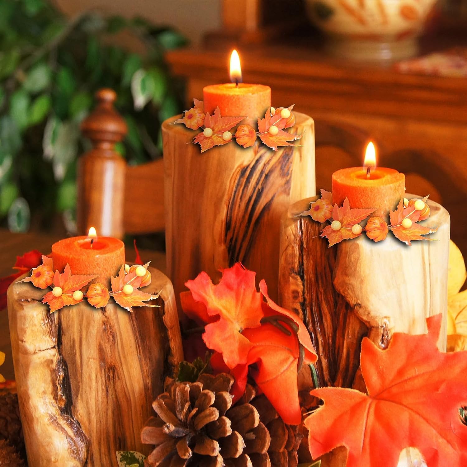 Couronne de porte, couronne de porte, couronnes d'automne de porte d'entrée, couronnes de bougies d'automne, guirlande de bougies en feuille d'érable de citrouille artificielle avec baies, mini couron