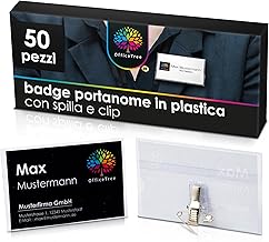 OfficeTree 50 x Name Badges with Integrated Clips and Pin – 50 x Printing Cards – Badge Clip Holder – ID Card Holder – Name Badge Holder – Transparent Badge Holder