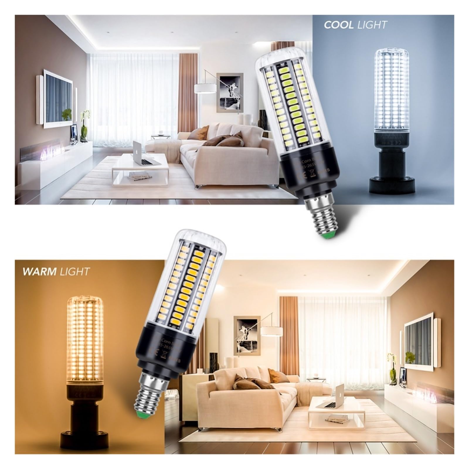 Żarówka LED E14 Lampa Kukurydziana E27 Led 5736 AC85~265 V 3,5 W 7 9 12 15 20 Niskie ZużYcie Energii(Warm White,E14 132leds 12W)