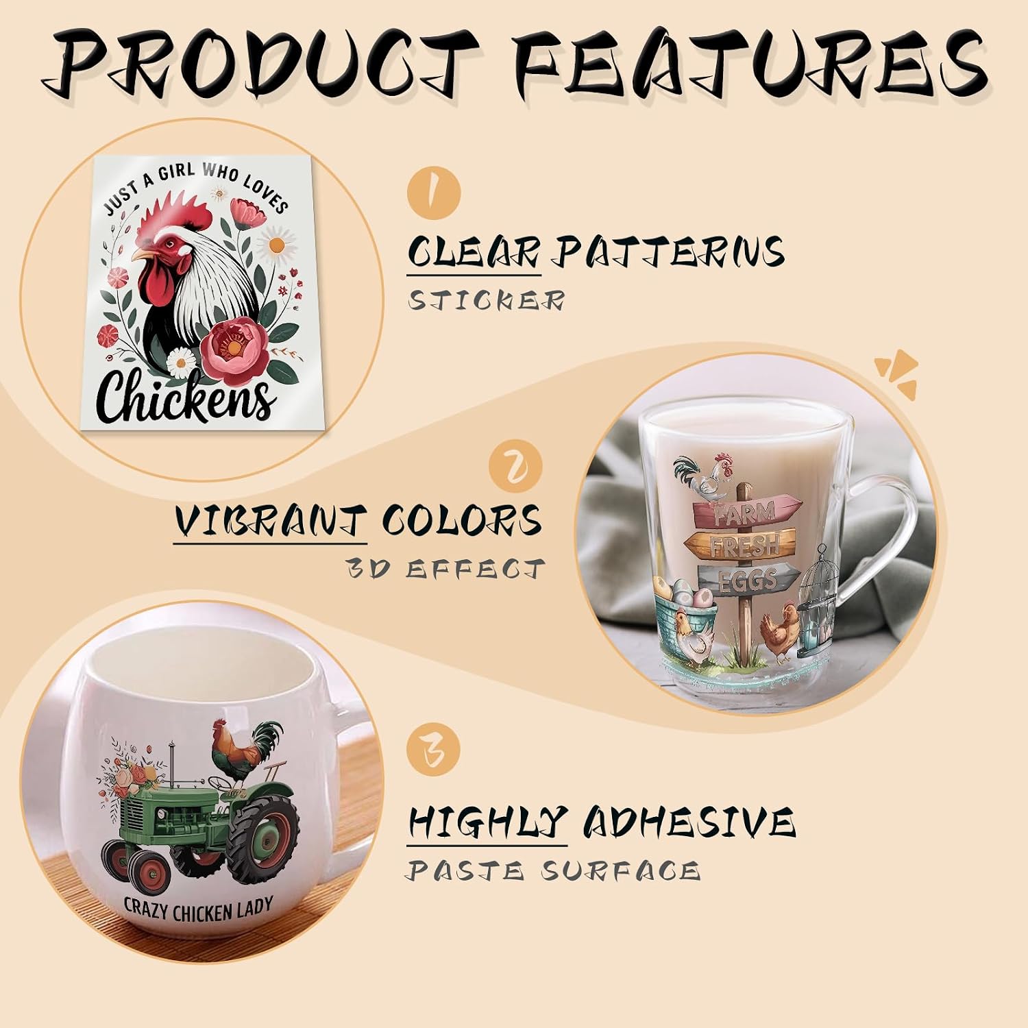 UV DTF Cup Wraps, 12 Sheets Funny Chicken Quotes Transfer Stickers for 16oz Glass, Rub On Decals for Tumblers and Candlestick