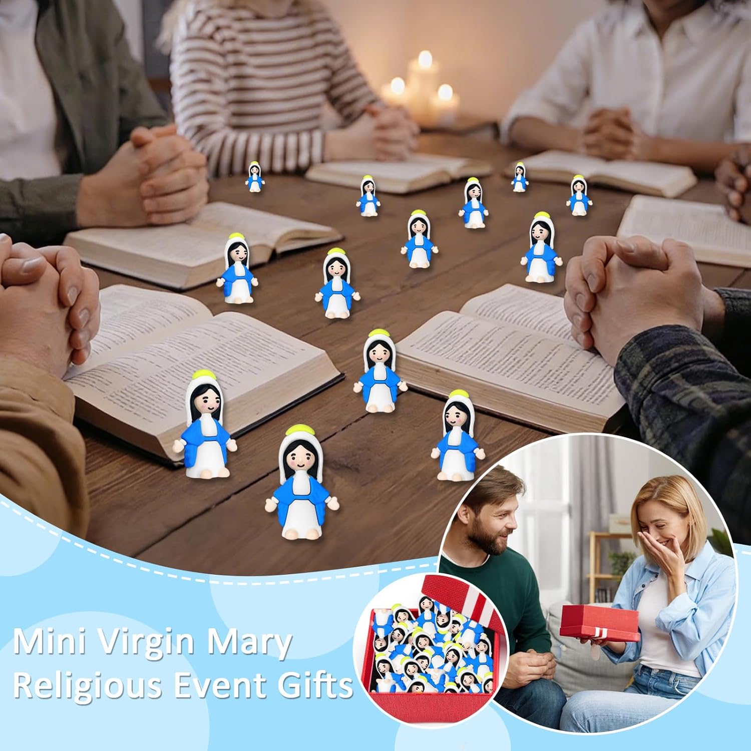 100PCS Little Virgin Mary Figurines Bulk, Mini Virgin Mary Religious Doll to Hide and Seek, for Easter Egg Stuffers, Sunday School Baptism Gifts, Catholic Party Favors, Christ Thanksgiving Day (Blue) - Image 6