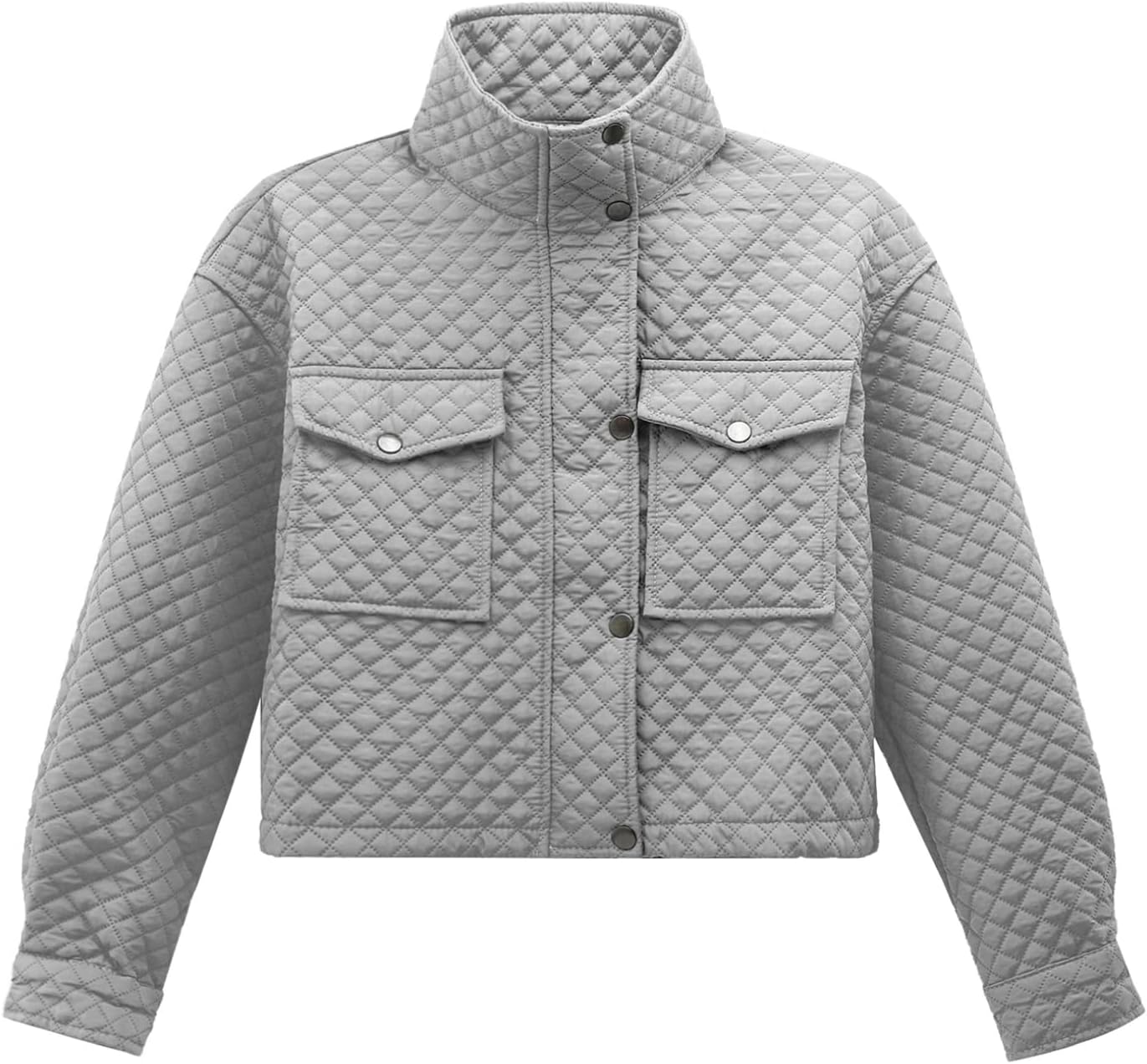 ACSUSS Women Quilted Jackets Lightweight Long Sleeve Zip Up Bomber Jacket Turtleneck Coat Outwear