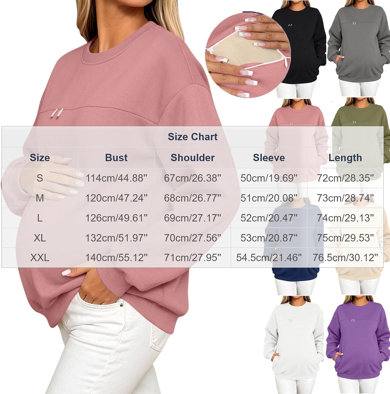 Nursing Sweatshirts for Maternity Loose Fit Long Sleeve Pullover | Womens Breastfeeding Shirts Fall Winter Sweatshirt Loose Fit Crew Neck Casual Blouses for Pregnancy