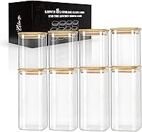 Vista 11 de LIBWYS Juego de tarros de vidrio de cocina con tapas de bambú para almacenamiento (1 unidad, 1.22 cuartos de galón), tarros de comida cuadrados