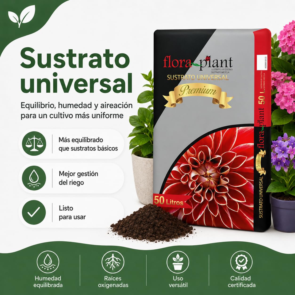 ARDINLIFE FLORAPL50 Sustrato Floraplant, Negro (2 Unidades)