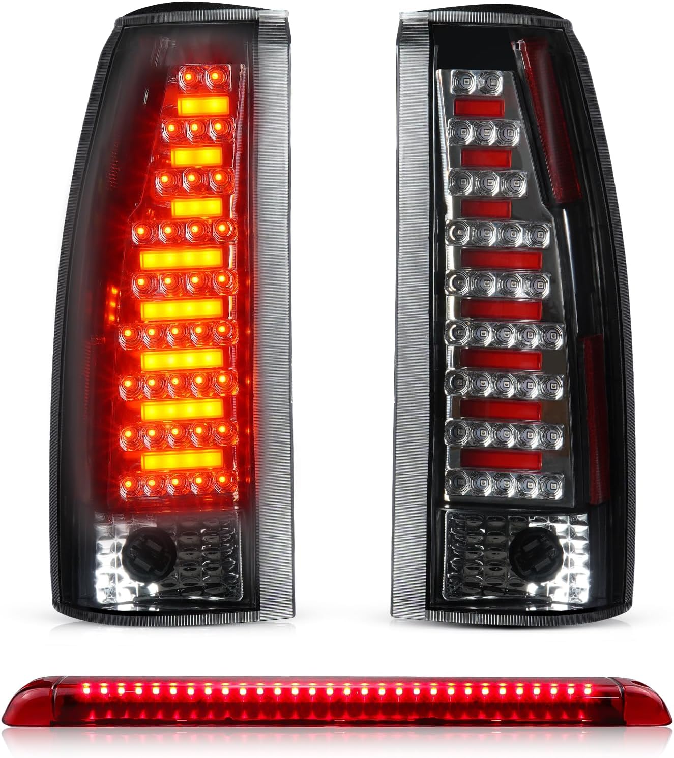 Tail Light + 3rd Third Brake Lamp for Chevy & GMC C1500 C2500 Suburban 1992-1999, Chevy Tahoe 1995-1999, Cadillac Escalade 1999-2000, GMC Yukon 1992-1999 Rear LED Taillight Assembly