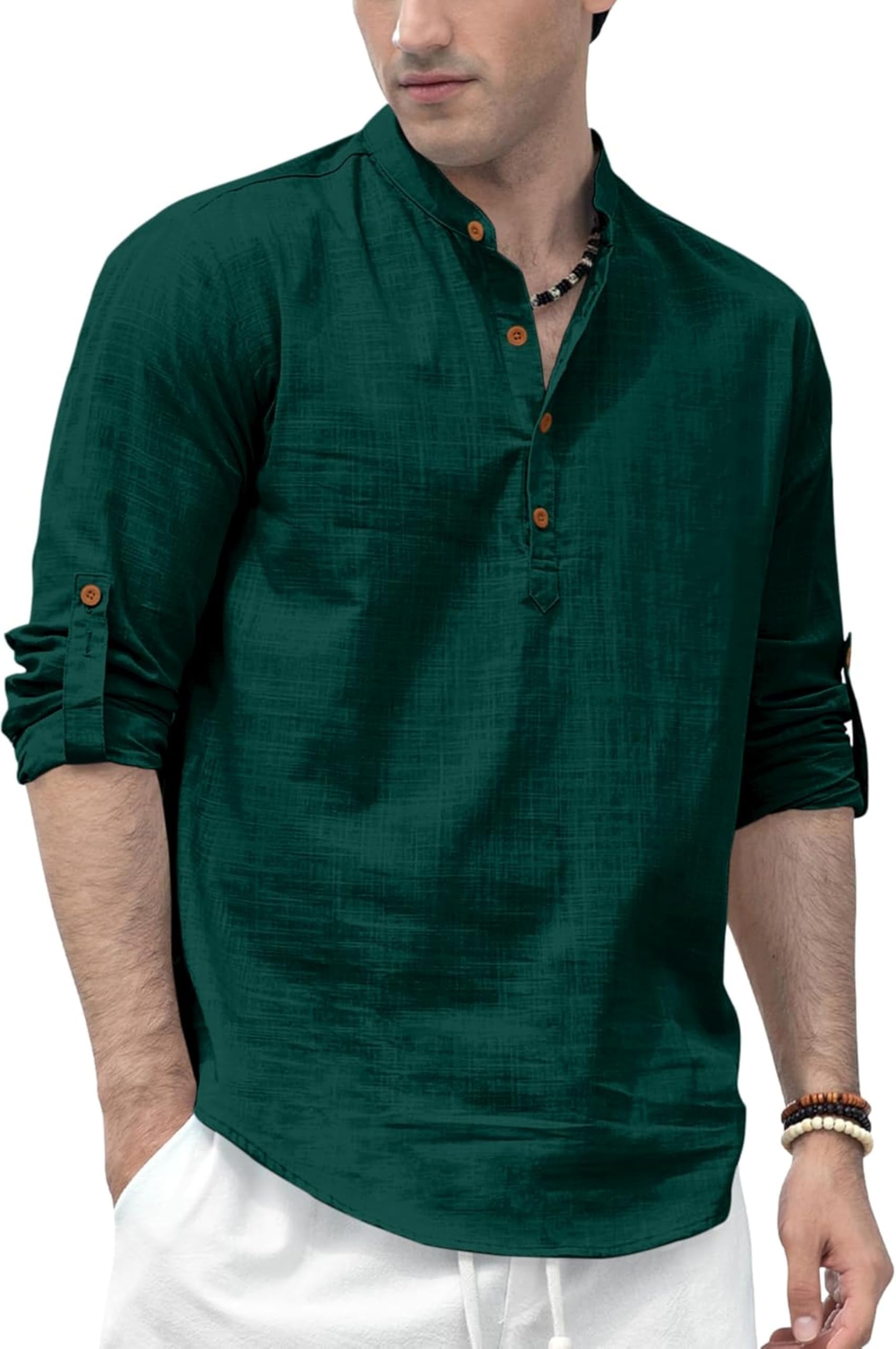 Men's Solid Cotton Polyester Blend Straight Kurta Shirt, Regular Fit Full Sleeve Short Kurta Shirt