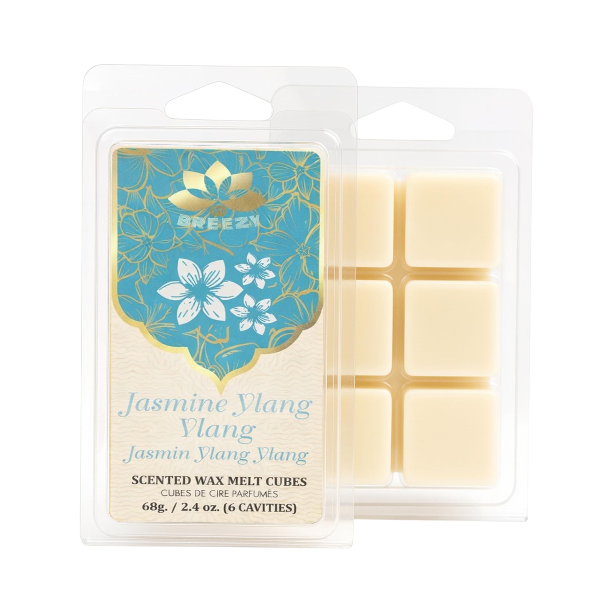 STL Breezy Wax Melts - Jasmine Scented Wax Melts, 6 X Snap Bars, Soy Wax Warmer Cubes, Long Lasting Candle Melts for Wax Burners, Wax Melts Gift Set - 68 gram/2.4 oz (6 Cavities)