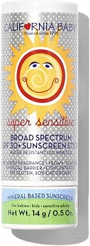 عصا واقي الشمس California Baby Super Sensitive SPF 30+ | واقي الشمس غير المعطر للأطفال للوجه + الجسم | حجم السفر معدني | 0.5 أونصة