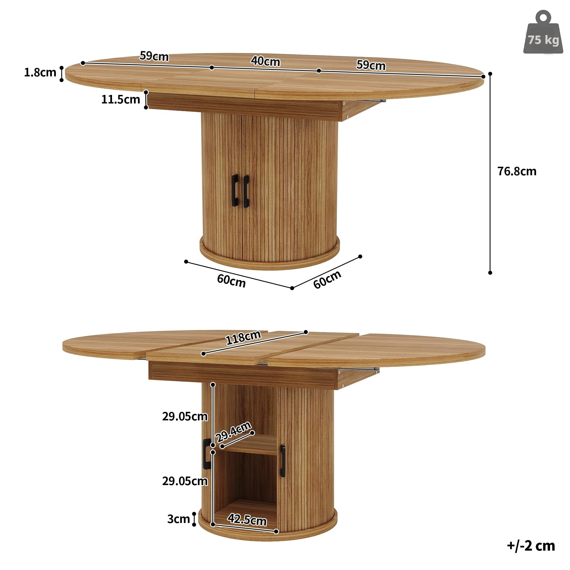 Mesa de Comedor Extensible, Mesa de Cocina, Mesa de balcón, Mesa de Comedor Redonda, Extensible a Ovalada, 118-158 cm, Capacidad para 6 Personas (Nogal)