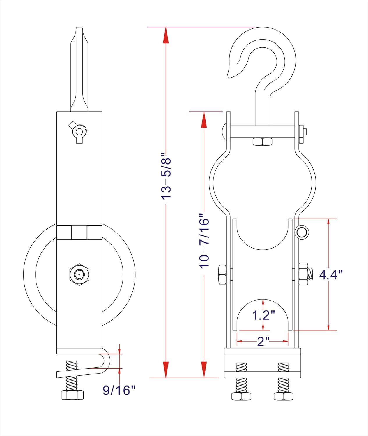 Heavy-Duty Cable Pulley for the Installation Power, Ethernet, and Fiber Optic Cables, All-Metal Construction, Carbon Steel Frame, 4.4" Aluminum Alloy Wheel, Suspension/Base Mounting - Image 6