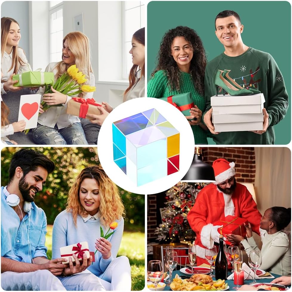X Cube Prism Optical Glass Cube Clear AB Square Small 20mm Light RGB Dispersion Crystal Window s Lens for Physics Teaching Art Indoor Home Photography Prop Decoration