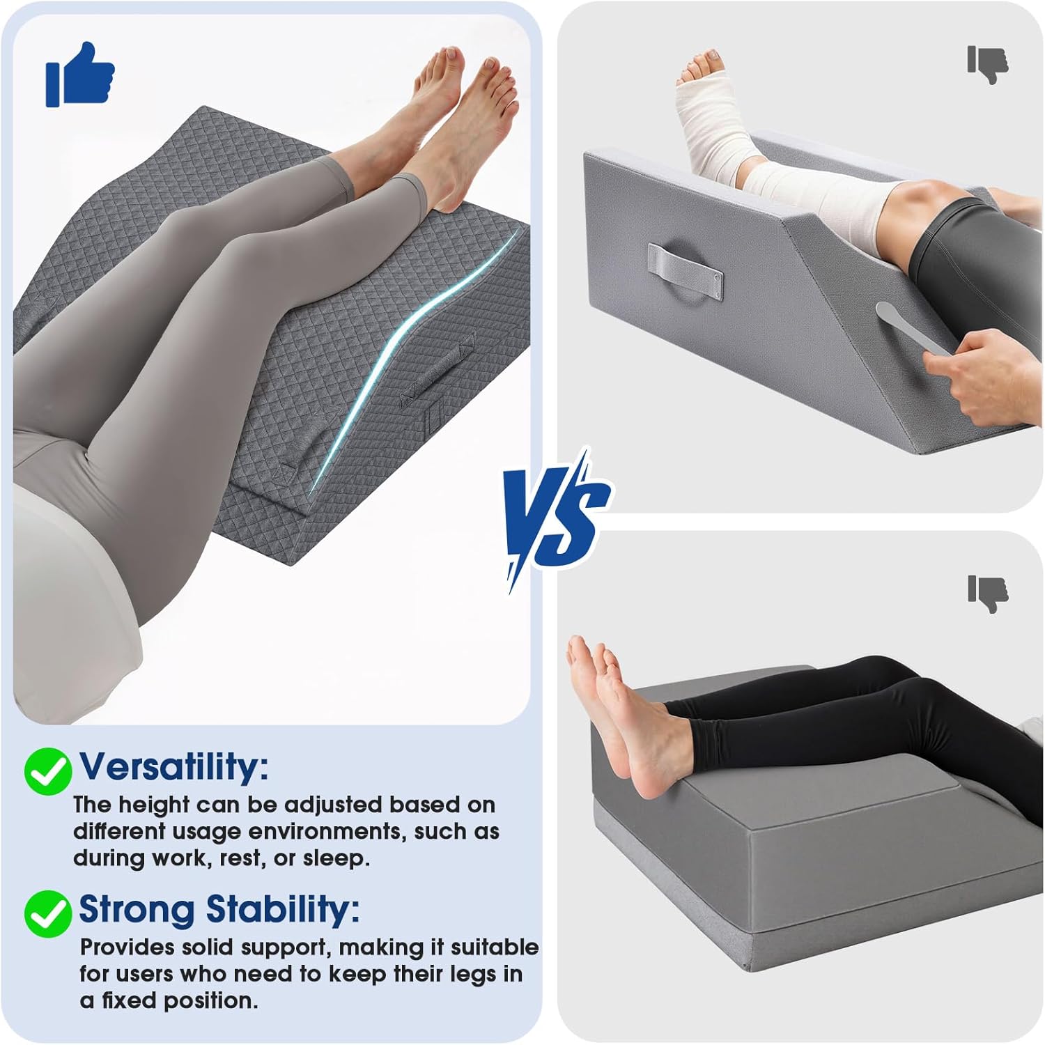 Elevation Pillows for Leg After Surgery, Memory Foam Adjustable Wedge Pillow for Injury or Rest, Ankle Pillow for Sleeping Blood Circulation Grey/Double Leg