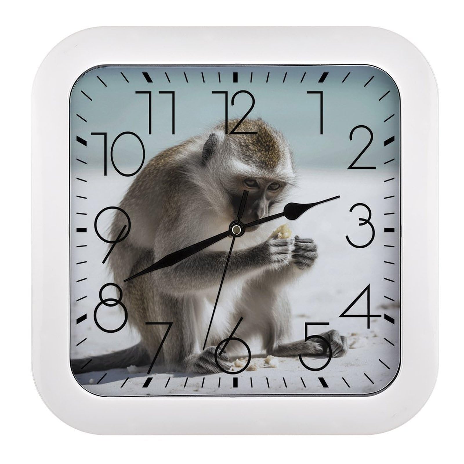 NTVOWPZO 10 Inch Wall Clock Monkey on The Ground Battery Operated Wall Clocks Silent Non-Ticking Square Wall Clock for Living Room Kitchen Home Office Wall Decorative Clocks