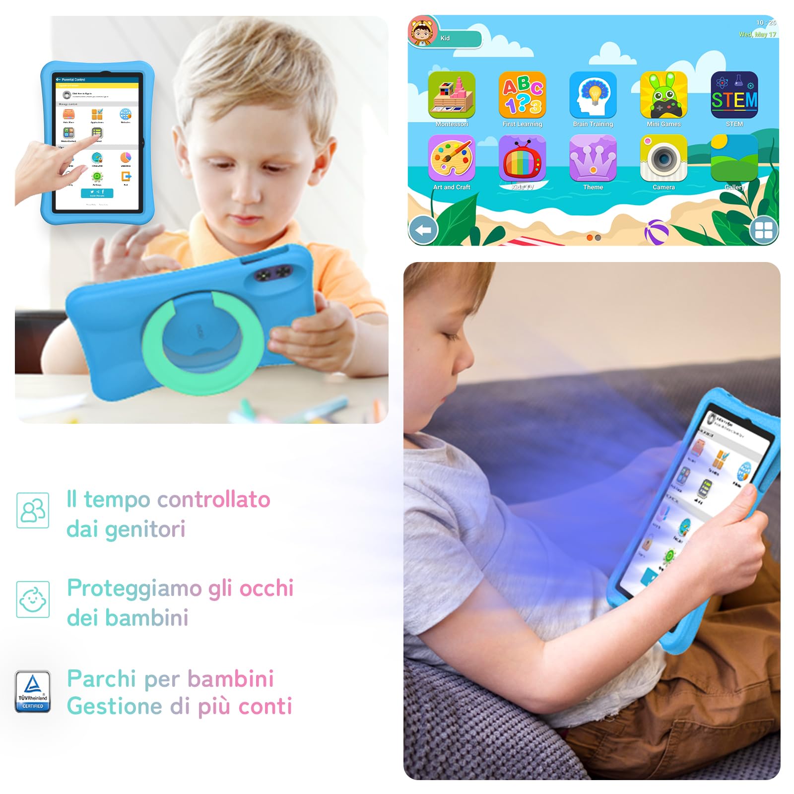 UMIDIGI Kinder Tablet 10,1 Zoll Android 13, G2 Kindertablet AB 3 Jahre 8GB(4+4) RAM+64GB ROM/1TB, Augenschutz 1280 * 800HD, WiFi6, 6000mAh 8MP+8MP mit Eva Etui/OTG/Type C-Blau
