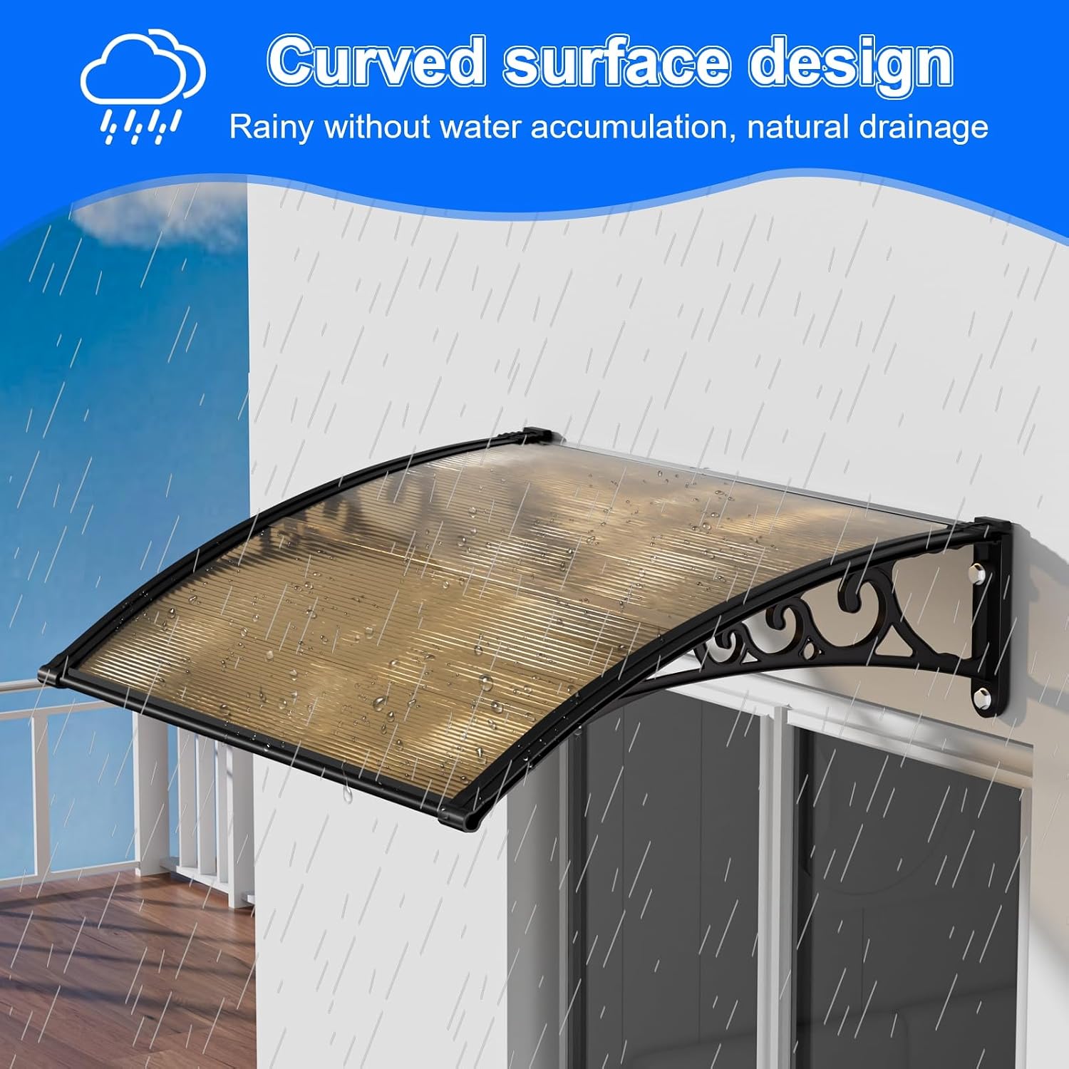 Awning for Door Entrance, Patio Covers for Shade and Rain, 31.5x47 Inches Awnings for Doors, Window Awning Canopy Exterior with Plastic Steel Bracket, UV, Rain, Snow Protection Door Awning Bro