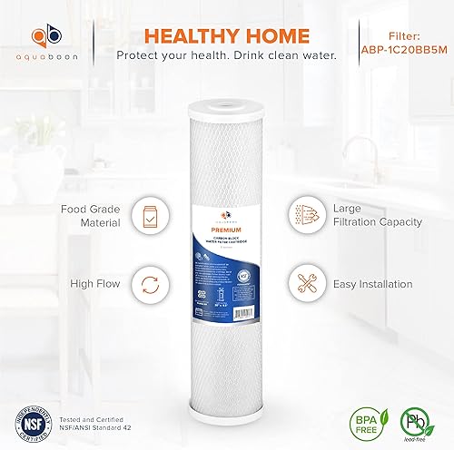 Miniatura 8 de Aquaboon Filtros de agua de 5 micrones, 20 x 4,5 pulgadas, juego para toda la casa, cartuchos de repuesto de filtro de agua certificados NSF, CTO y