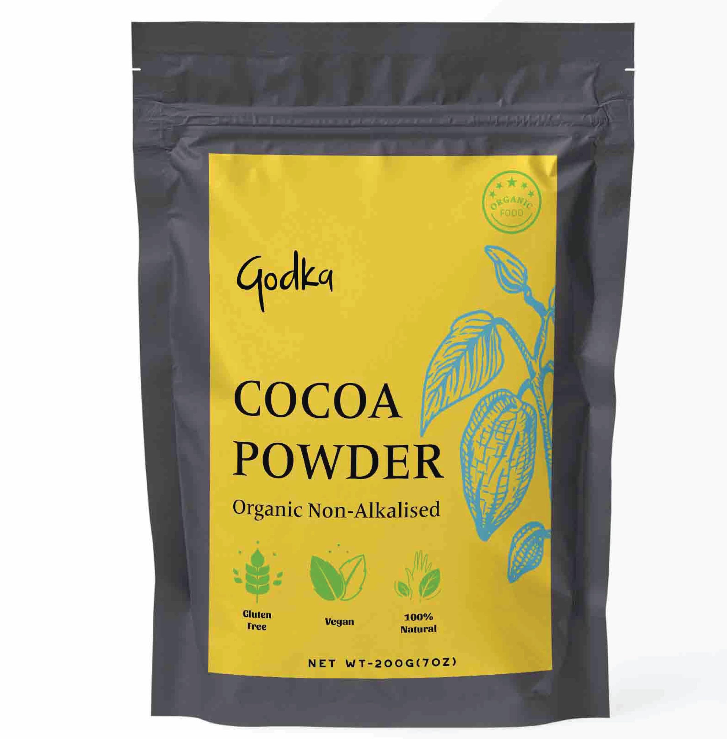 Godka Organic Non Alkalised Cocoa Powder, 200g [ Indian Cocoa Beans, Gluten Free, Raw, Cacao ]