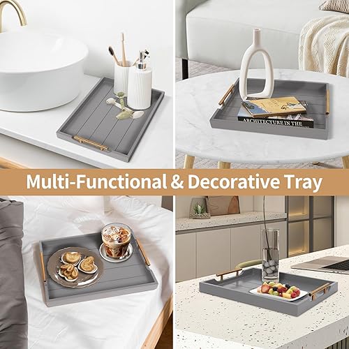 Miniatura 9 de Bandeja de mesa auxiliar  Bandejas otomanas grandes para salas de estar  Bandeja de madera para servir con asas (2 juegos)  Bandeja de madera para