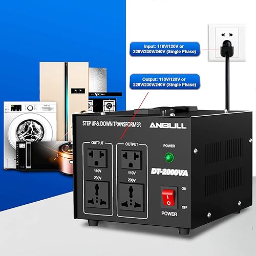 Miniatura 3 de Anbull Convertidor de voltaje de 2000 W, transformador de voltaje de 220 V, 230 V, 240 voltios a 110 V, 120 voltios o 110 V, 120 voltios a 220 V,