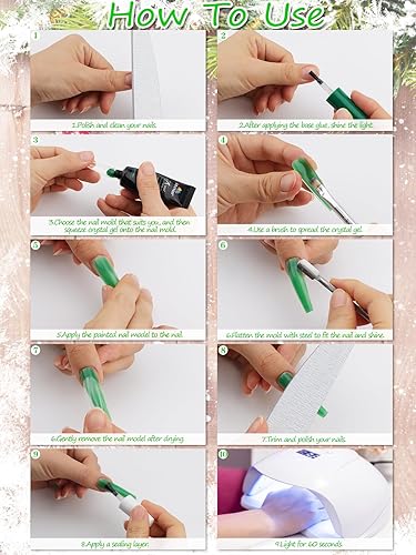 Miniatura 7 de EBANKU - Kit de gel de extensión de uñas de poliéster de 6 colores, blanco, verde, rojo, purpurina, dorado, colores clásicos, día de San Valentín,