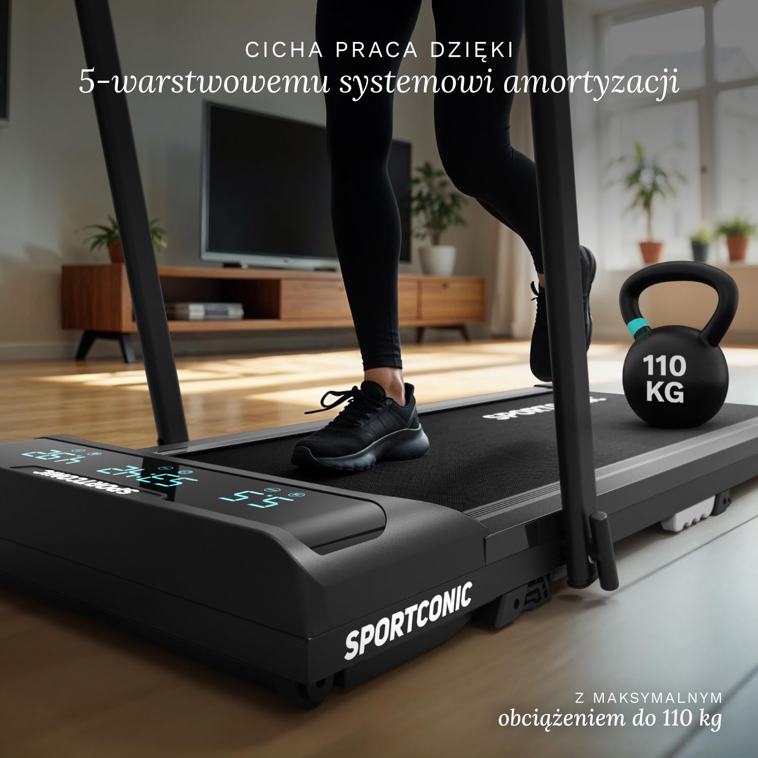 Sportconic Bieżnia do Domu z Nachyleniem, Walking Pad, Kompaktowa i Cicha Bieżnia, Bieżnia pod Biurko do Chodzenia i Biegania