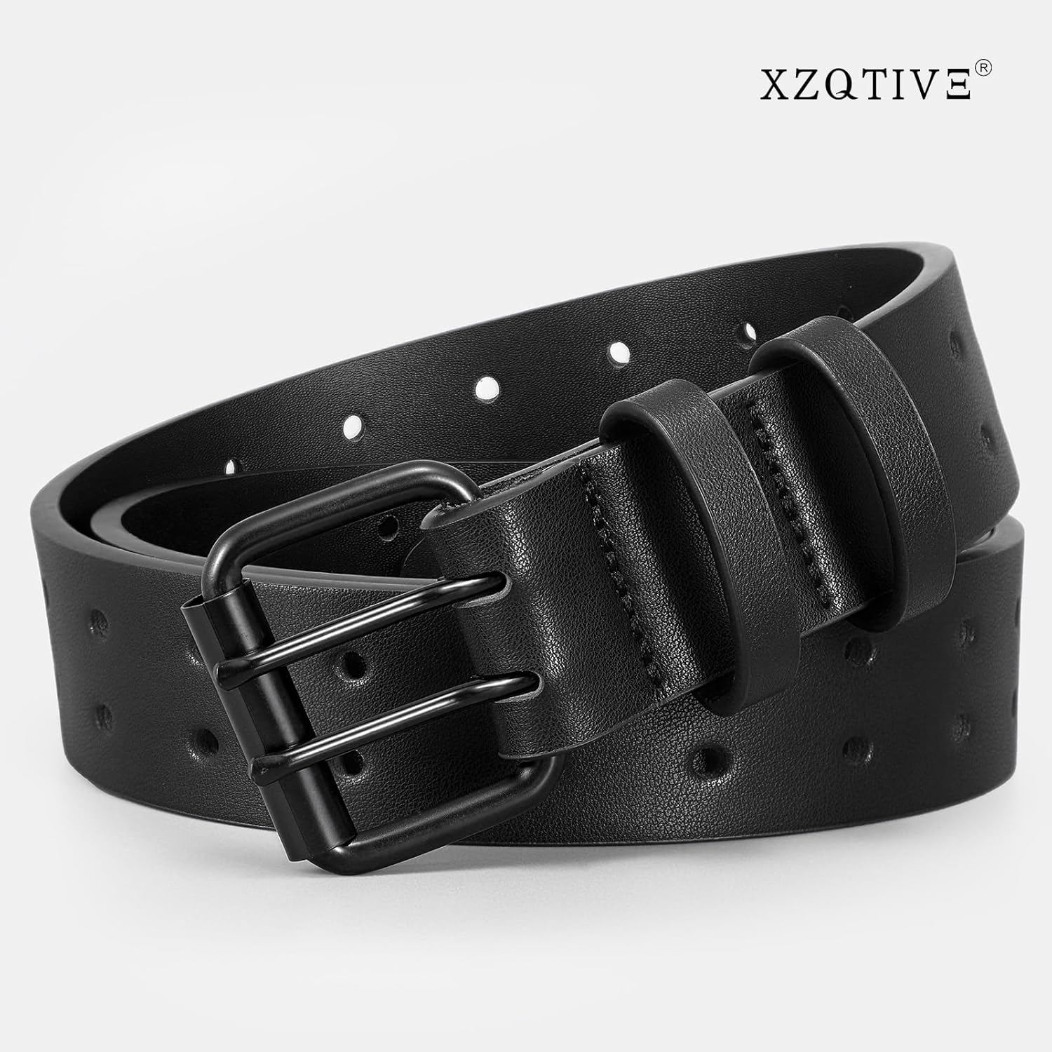 XZQTIVE Men Dual Holes Belt For Jean Pant Casual Leather Belts With Double Prong Buckle - Image 4
