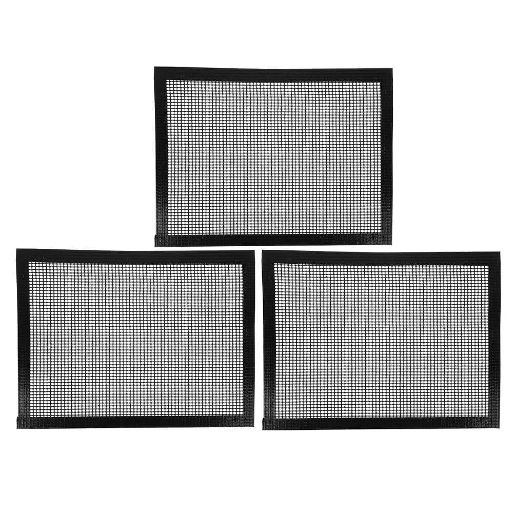 Alfombrilla para Parrilla de Barbacoa Negra 3piezas Malla Ptfe | Fibra de Vidrio Recubrimiento Ptfe, Fácil de Limpiar y Resistente a Altas Temperaturas, para Picnic Exterior y Reuniones