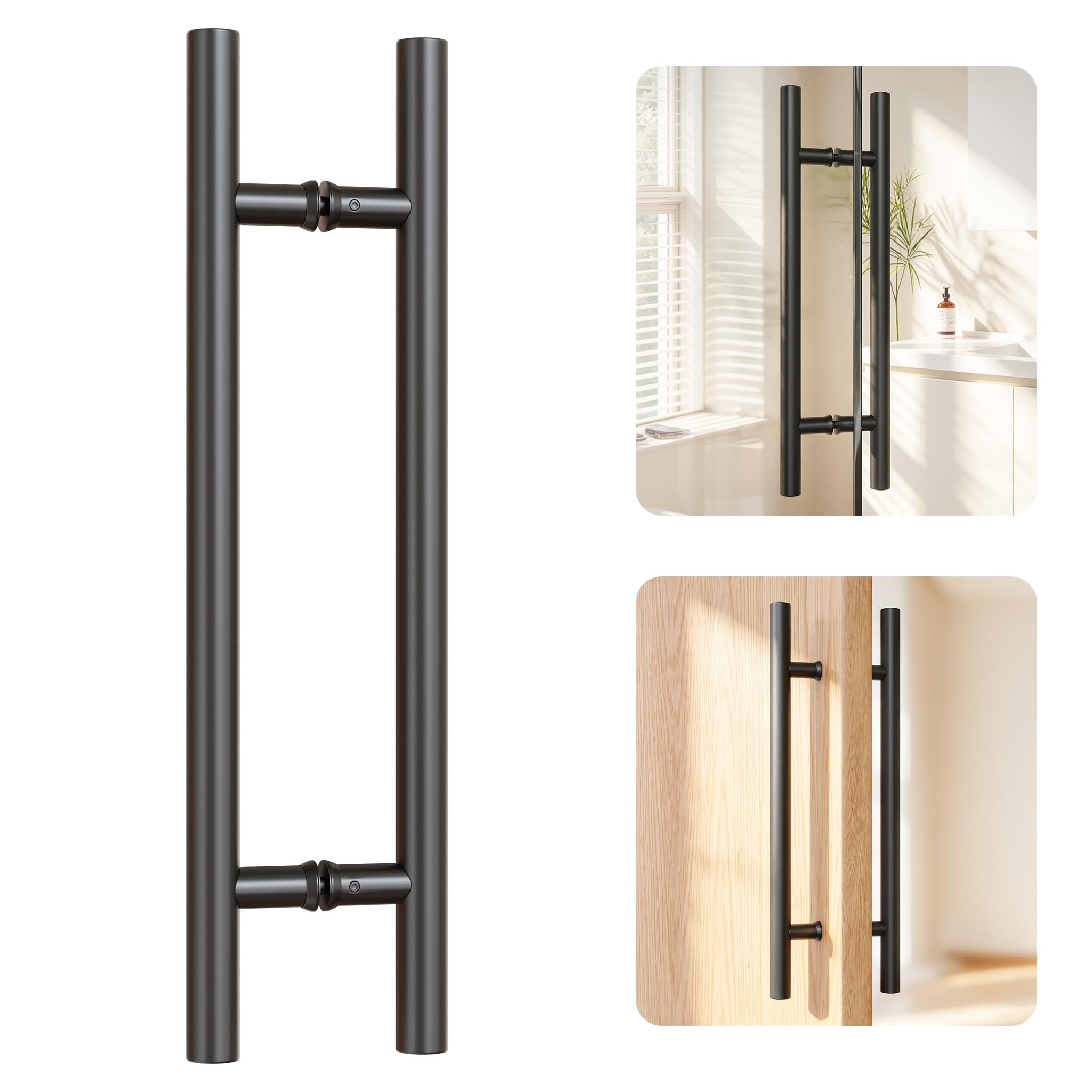 Ranbo Black 600Mm Length Double Sided Long Door Pull Handle 304 Stainless Steel H Shaped Large Barn Pull Bar, Fits Commercial Interior And Exterior Wooden And Glass Doors, Matte