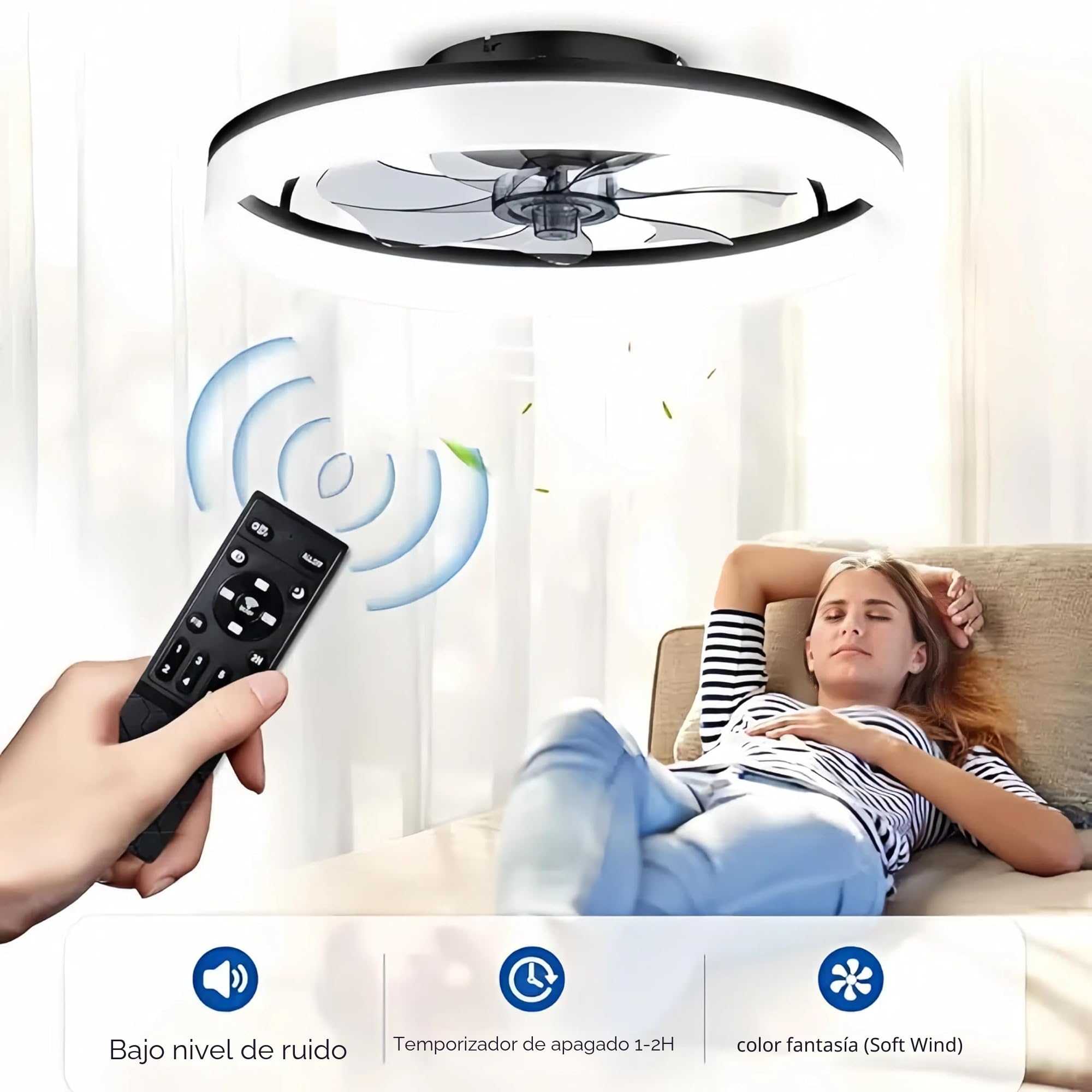 50cm Ventilador de techo 48W con iluminación y mando a distancia LED Regulable Ventilador de Techo con luz 6 Velocidades Ventiladores techo Dormitorio Cocina Comedor