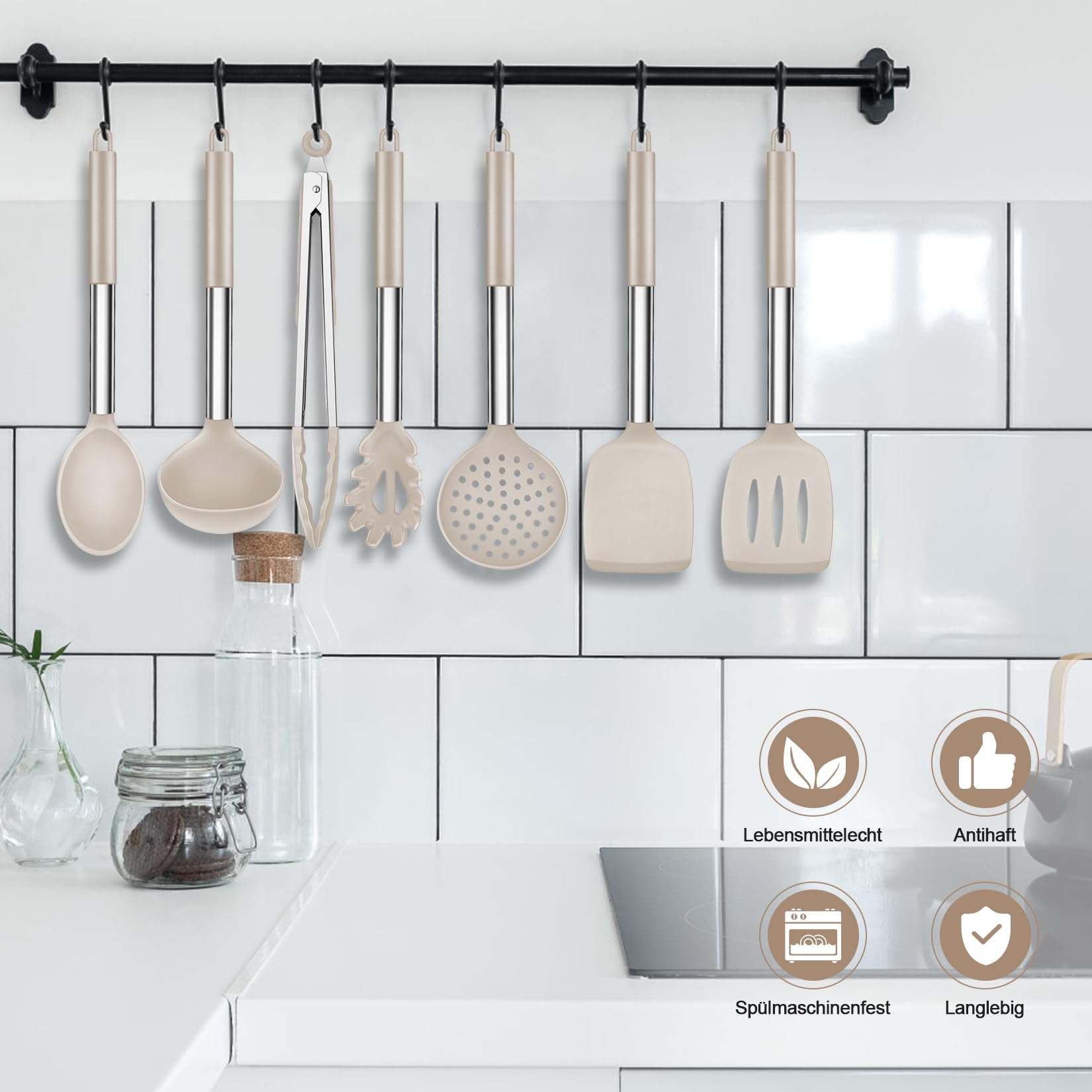 Set Utensili Da Cucina In Silicone Con Manico In Legno - 11 Pezzi Per Pentole Antiaderenti, Resistente Al Calore