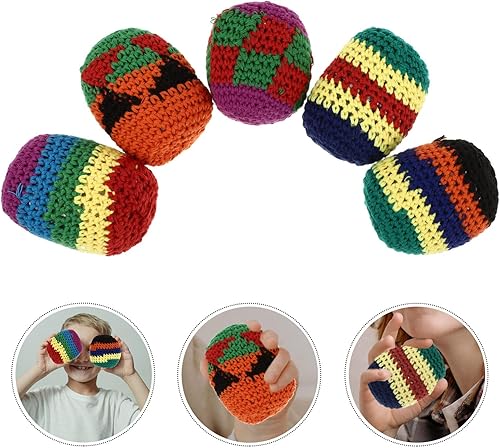 Miniatura 7 de Puf para exteriores, 5 piezas, divertidos sacos de bolas de hacky, colores assoerted, tejidos, kickball, bolas de punto suave para principiantes al