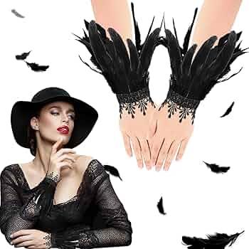 Polsini Piume Gotici Neri - 1 Paio Per Costumi Halloween, Cosplay E Feste | Accessorio Con Piume - Foto 9