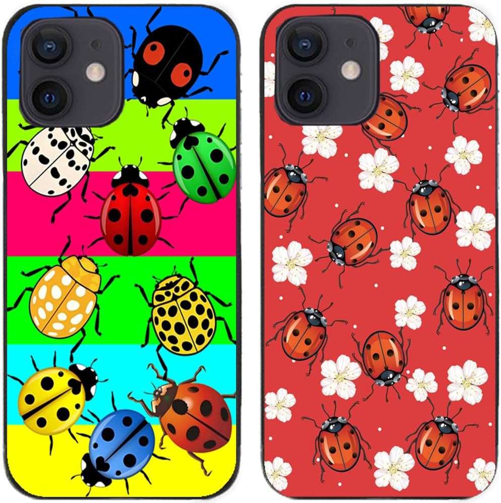 Case For iPhone 12 Mini /12mini,Cute Ladybug Printed Durable Degradable TPU Silicone Gel Thin Back Phone Case Cover,2 Pcs Per Package