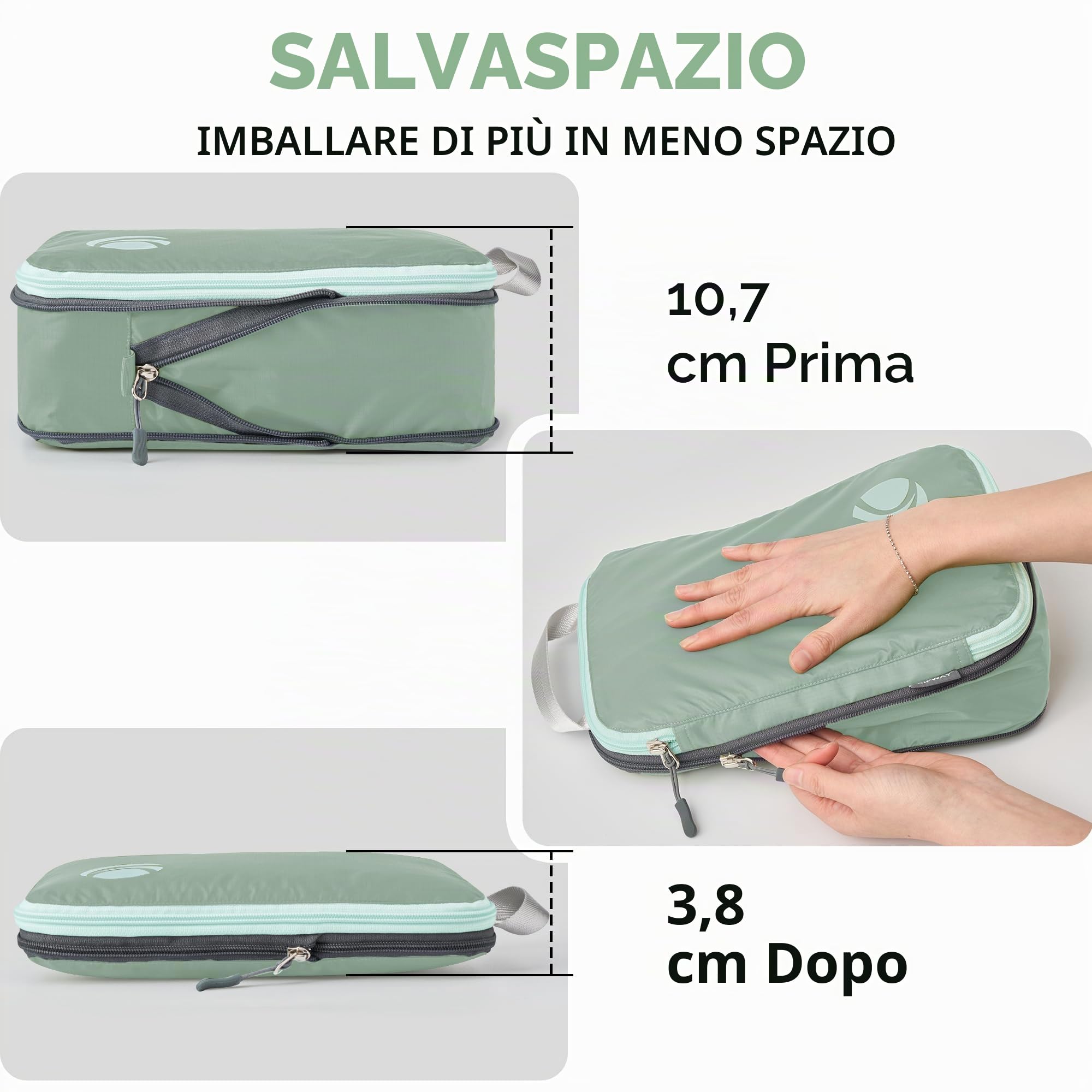 Cipway Compressore Organizer Valigia,Borsa da Viaggio Espandibile Ultraleggero Salvaspazio Viaggio Organizer per i Vestiti per Zaini o Bagagli a Mano(Verde salvia,8 Pezzi)