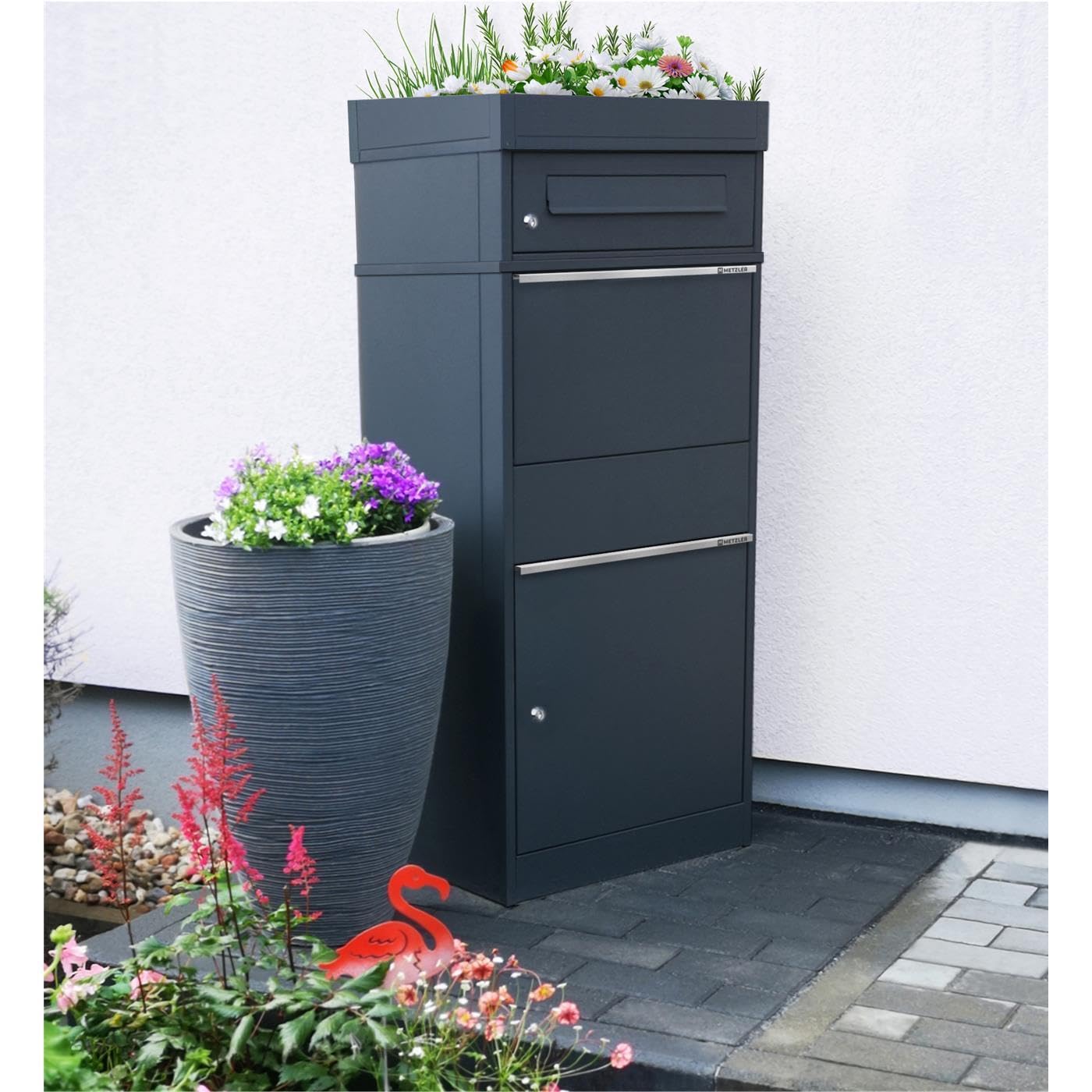 Metzler boîte à Colis avec Toit végétal – Grand modèle extérieur RAL 7016 Anthracite, Inoxydable et Robuste – réception sans Contact – Modèle Bispo