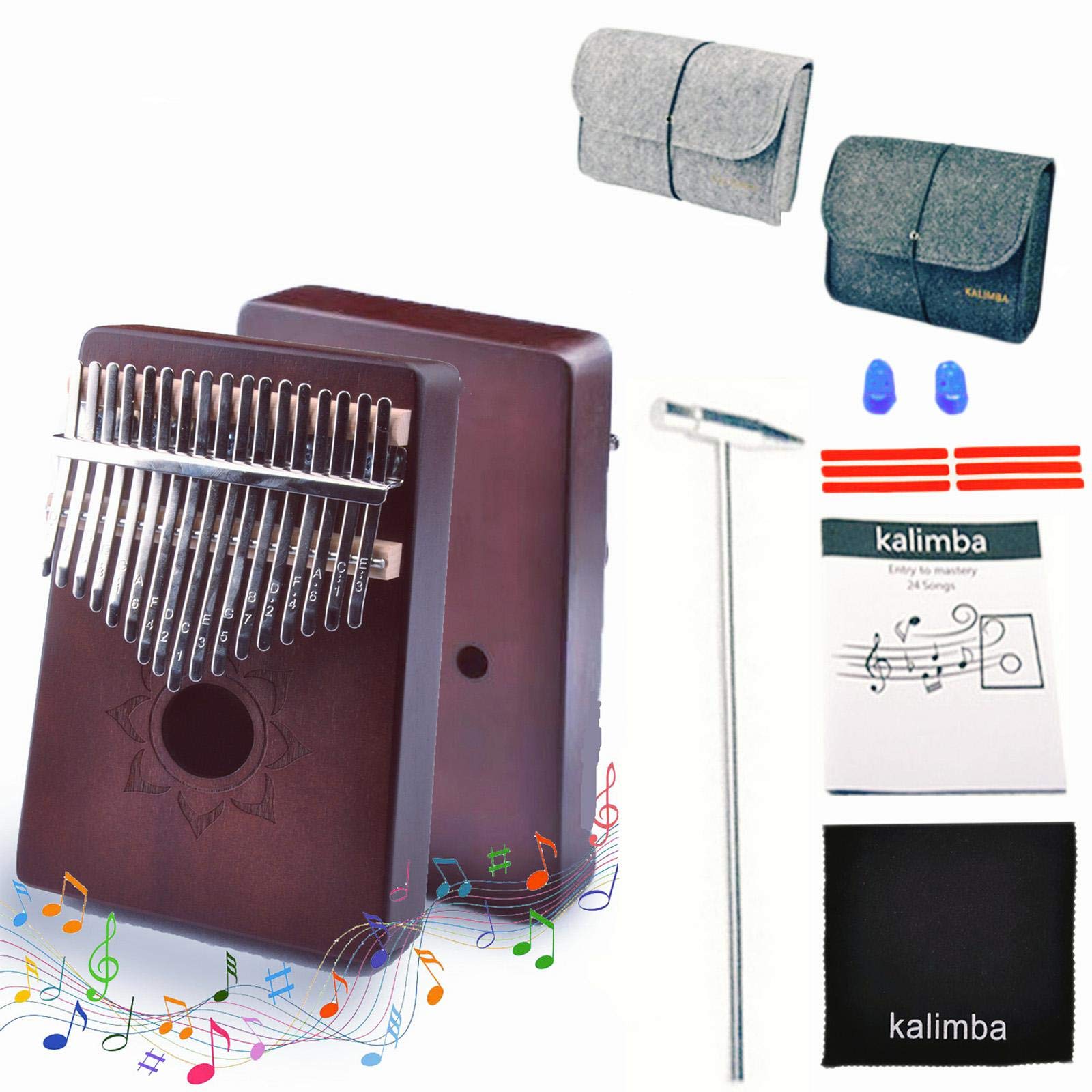 BOOMDOG Kalimba 17 Tasti Thumb Piano in Legno Massello, Martello Sintonizzatore, Manuale di studio Strumenti musicale portatile ed regalo per Principianti e Professionisti