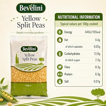 Bevelini Yellow Split Peas 500g - Dried Yellow Peas for Soups, Stews, Curries & Pease Pudding - High Protein & Fibre Plant-Based Pulses - Vegan & Vegetarian Friendly Pantry Essential